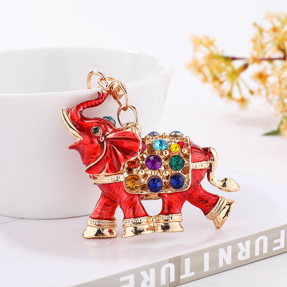 Wholesale Oil dripping 3D elephant inlaid with diamond car keychain