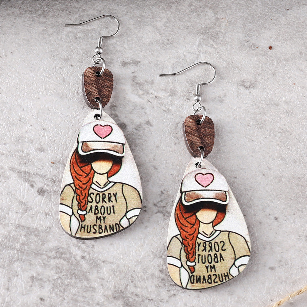 Wholesale Western cowboy cartoon ing double-sided wooden earrings