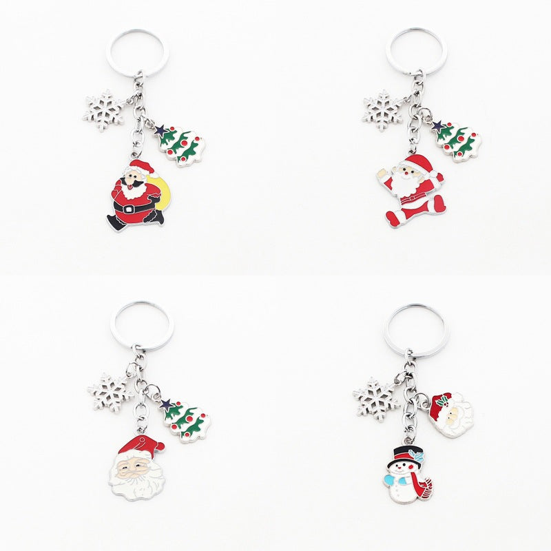 Wholesale Christmas Santa Claus Christmas Tree Drop Oil Zinc Alloy Keychain