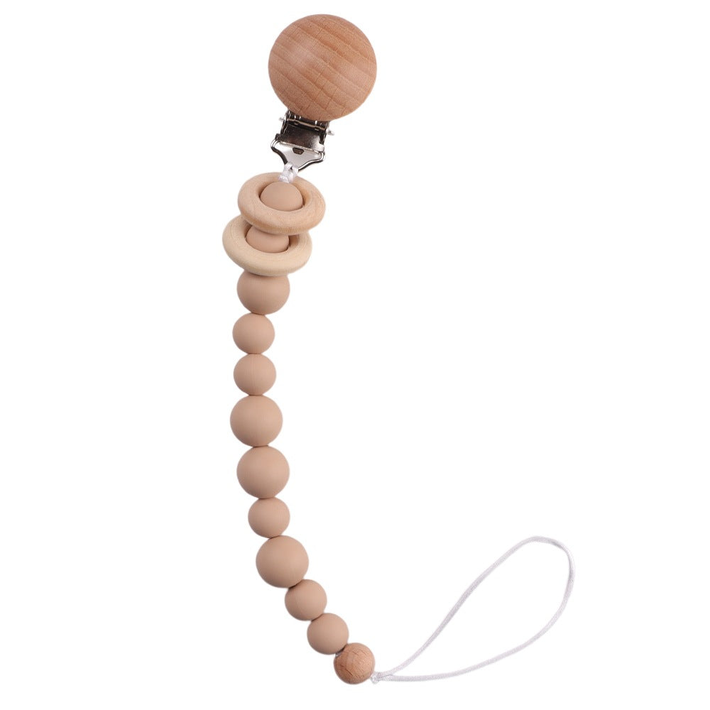 Wholesale Baby Beech Wood Clip Silicone Bead Grinding Pacifier Chain