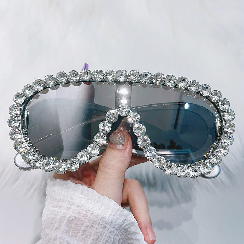 Wholesale Large Frame Integrated Diamond Fashion Sunglasses