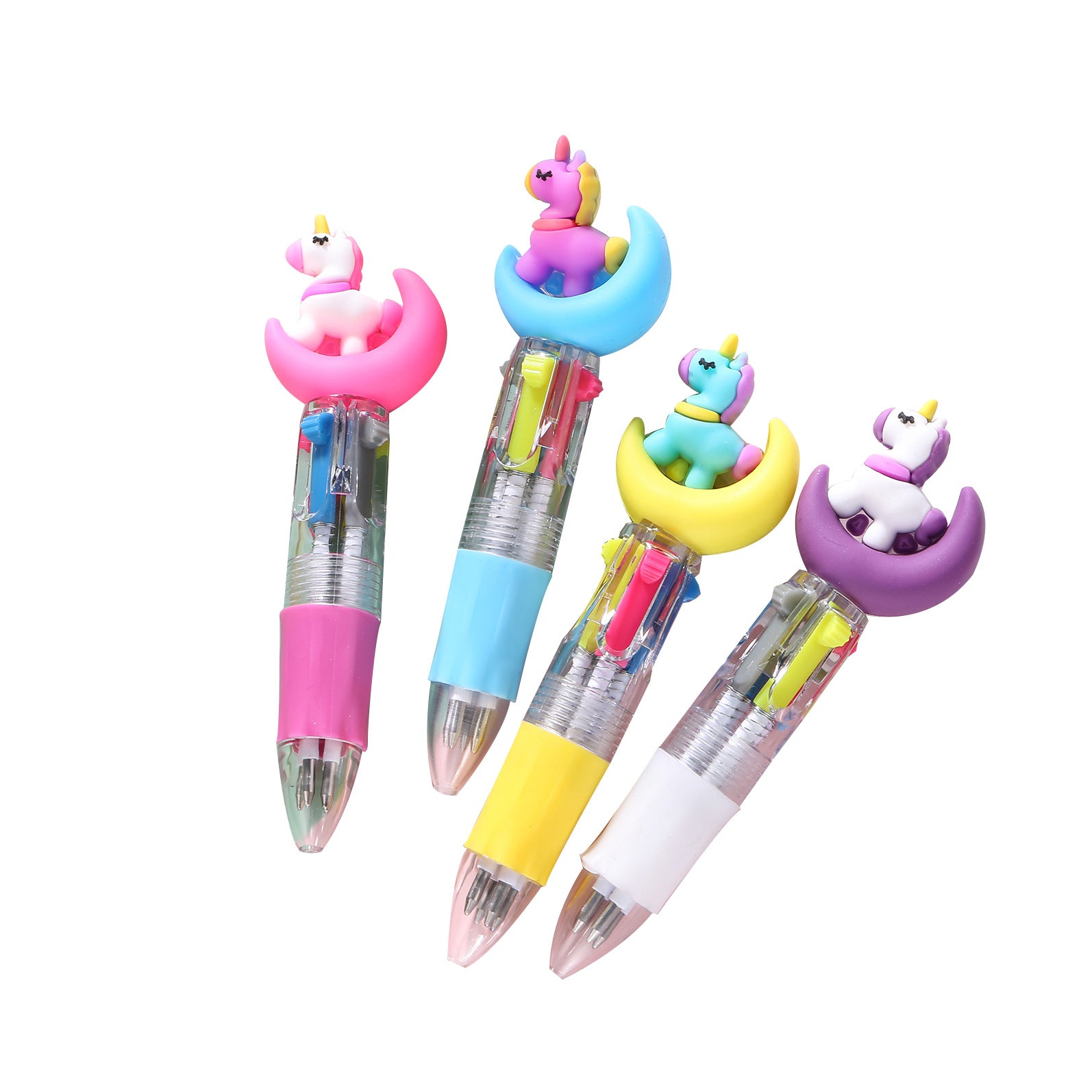 Wholesale Cartoon Cute Head Color Pushing Mini Four Color Plastic Ballpoint Pen