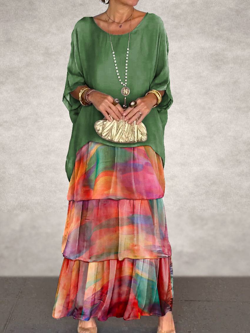 Wholesale fashion new chiffon mesh batwing sleeve round neck long dress