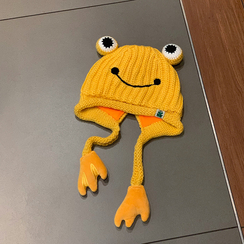Wholesale Cute Frog Knitted Wool Hats with Plush Polyester Ear Protectors