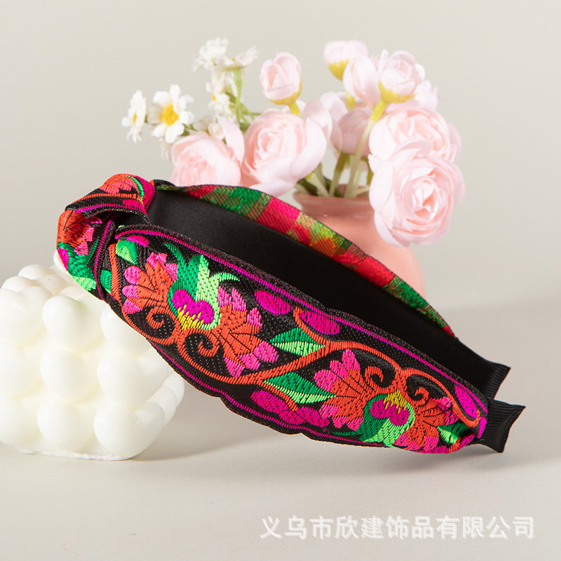Wholesale Gold Thread Embroidered Retro Knot with Teeth Anti Slip Headband