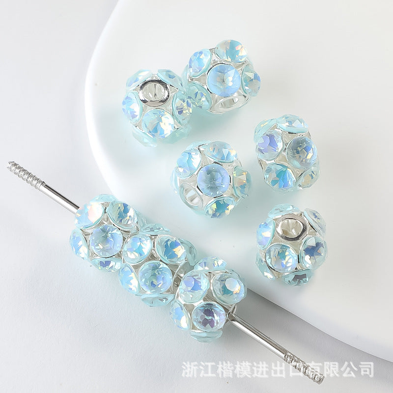 Wholesale 50PCS DIY Alloy Hollow Zircon Diamond Ball Color Rhinestone Hanging Ball
