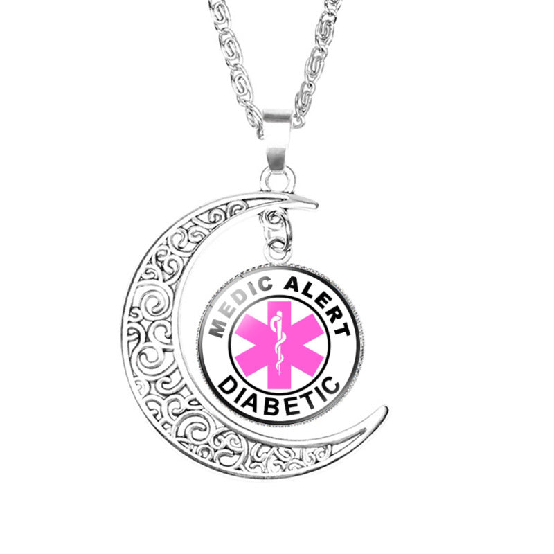 Wholesale Life Star Moon Necklace Medical Signs Diabetic Diabetes Warning Necklace