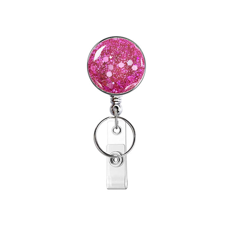 Wholesale Badge Reels UV Electroplated Resin Glitter Sequins Epoxy Badge Reel Retractable Keychain