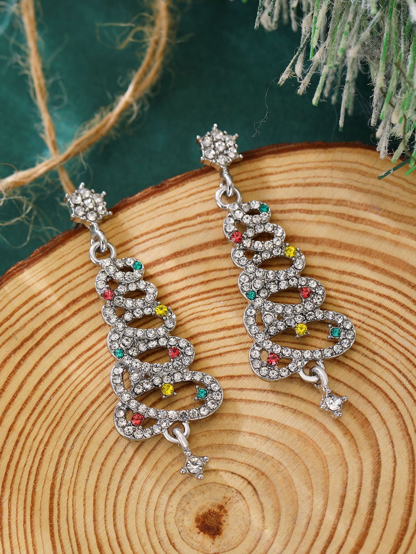 Wholesale Diamond-encrusted Christmas tree earrings