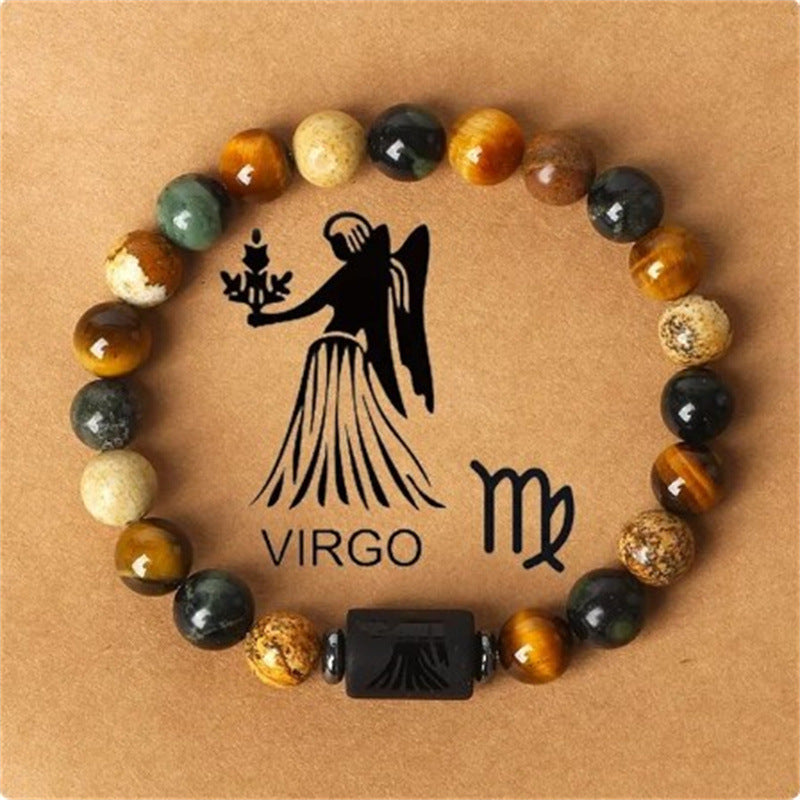 Wholesale Twelve Constellations Natural Stone Elastic Rope Handmade Beaded Bracelet