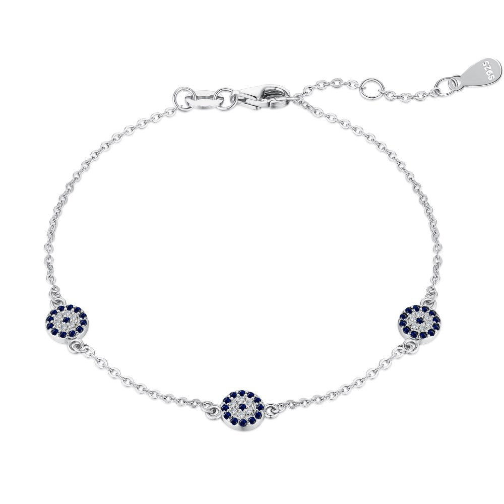 Wholesale Demon Eye Geometric Design Zircon Inlaid Blue Eye S925 Sterling Silver Bracelet