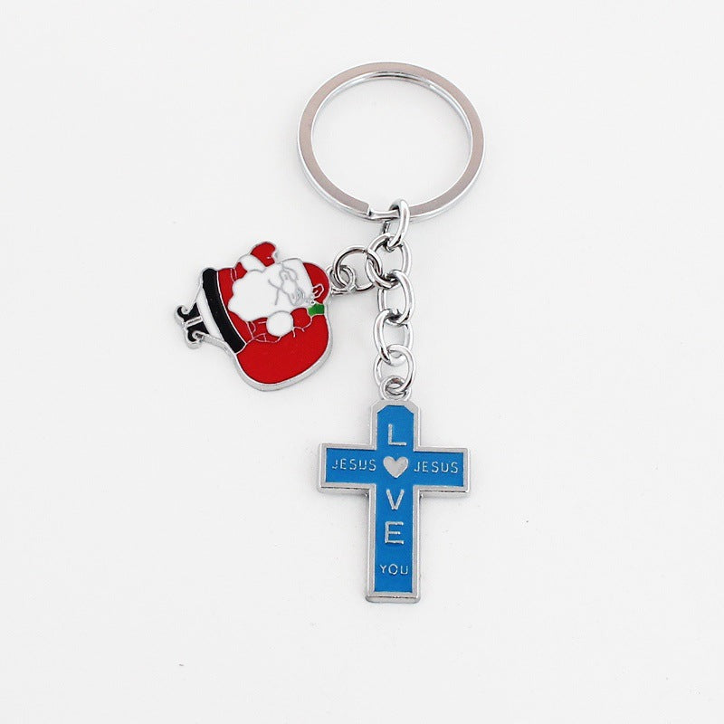 Wholesale Christmas Rainbow Cross Zinc Alloy Keychain