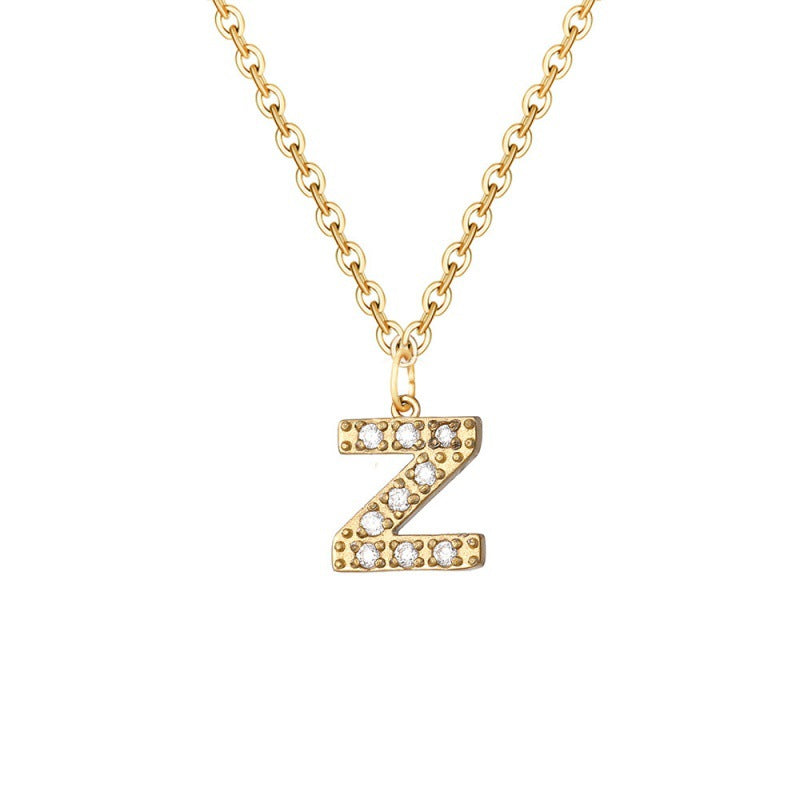 Wholesale Stainless Steel Diamond Alphabet Pendant 14K Gold Plated Necklaces