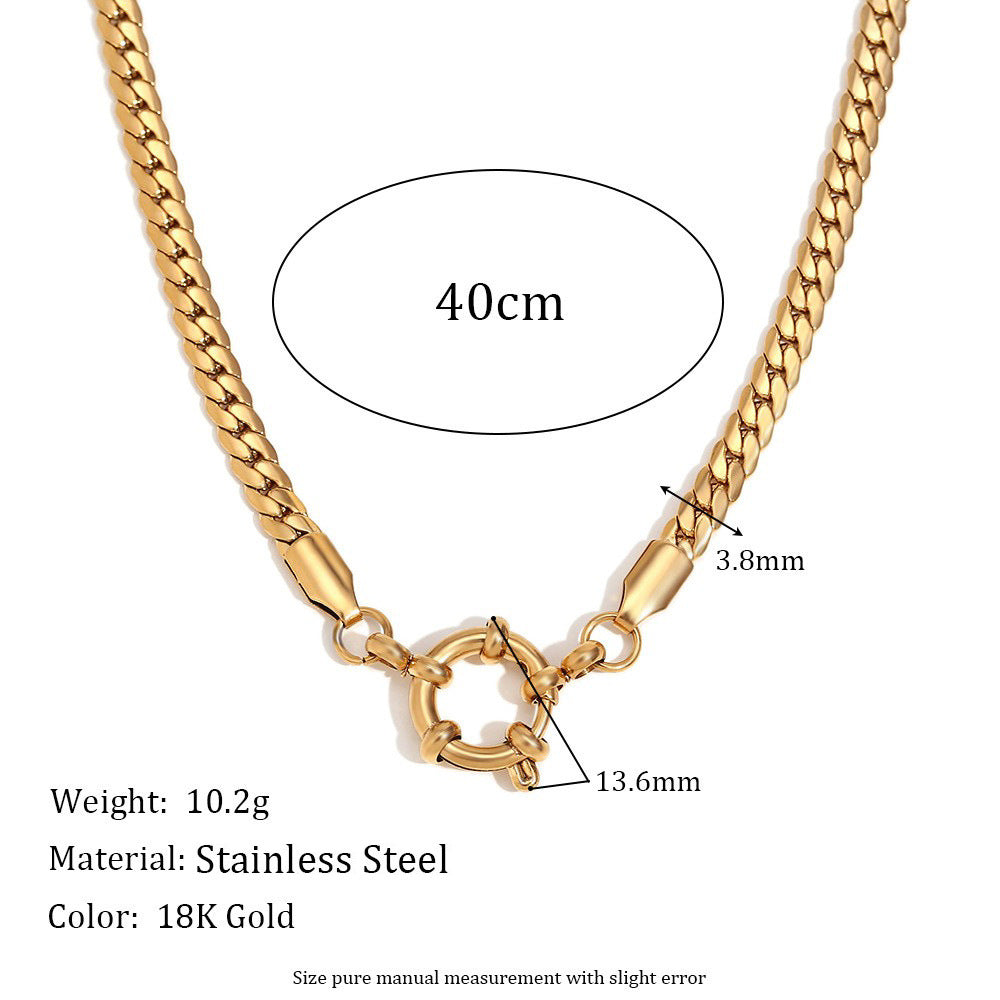 Wholesale Fashion Simple 18K Gold Plated O-shaped NK Chain Spring Buckle Pendant Necklace
