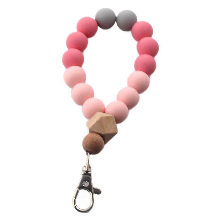 Wholesale Keychain Beech Wood Beads Metal Silicone Bracelet Key Ring