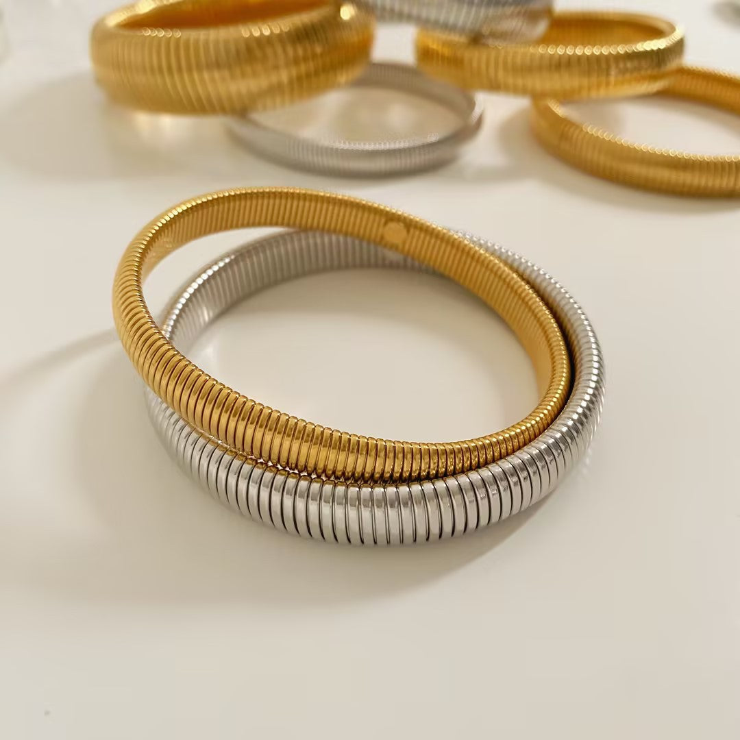 Wholesale Stainless Steel Gold Stretch Snake Bone Wide Bracelet