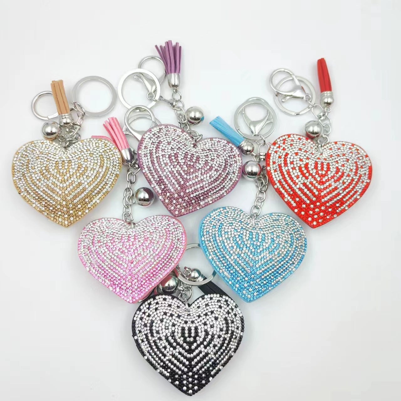 Wholesale Peach Heart Leather Fashion Flannelette Rhinestone Tassel Keychain
