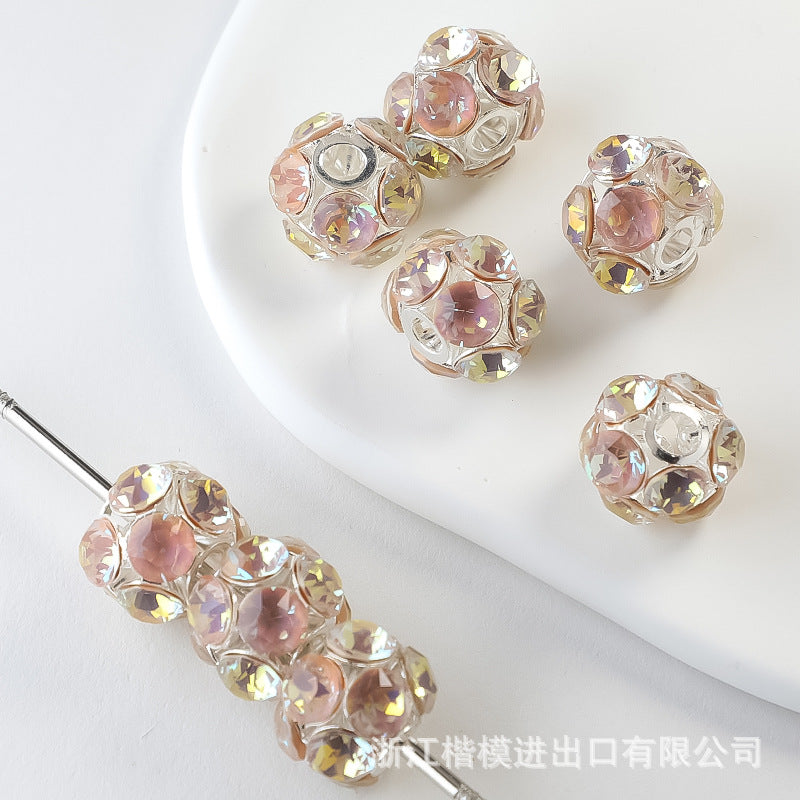 Wholesale 50PCS DIY Alloy Hollow Zircon Diamond Ball Color Rhinestone Hanging Ball