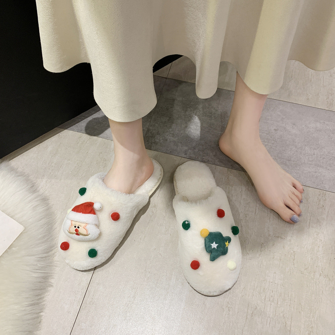 Wholesale Christmas Plush Warm Plush Velvet Home Shoes  Women Slippers