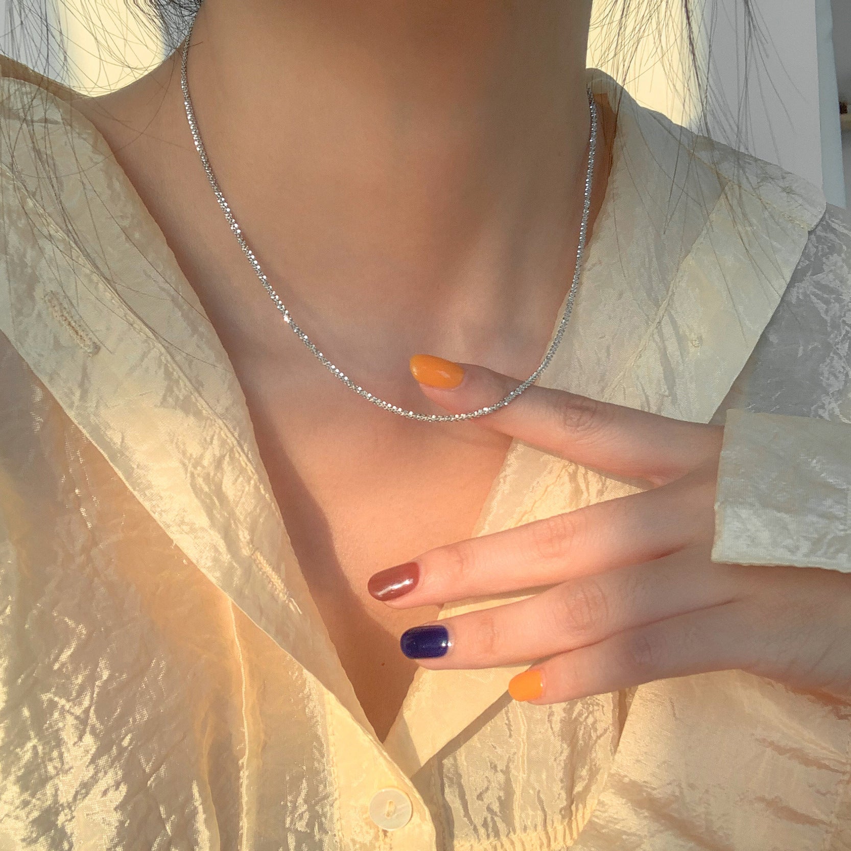 Wholesale sterling silver double layer necklace women's simple style sweater clavicle chain