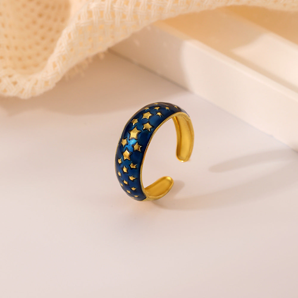 Wholesale Versatile Stainless Steel Gold Opening Star Blue Dropping Oil Ring
