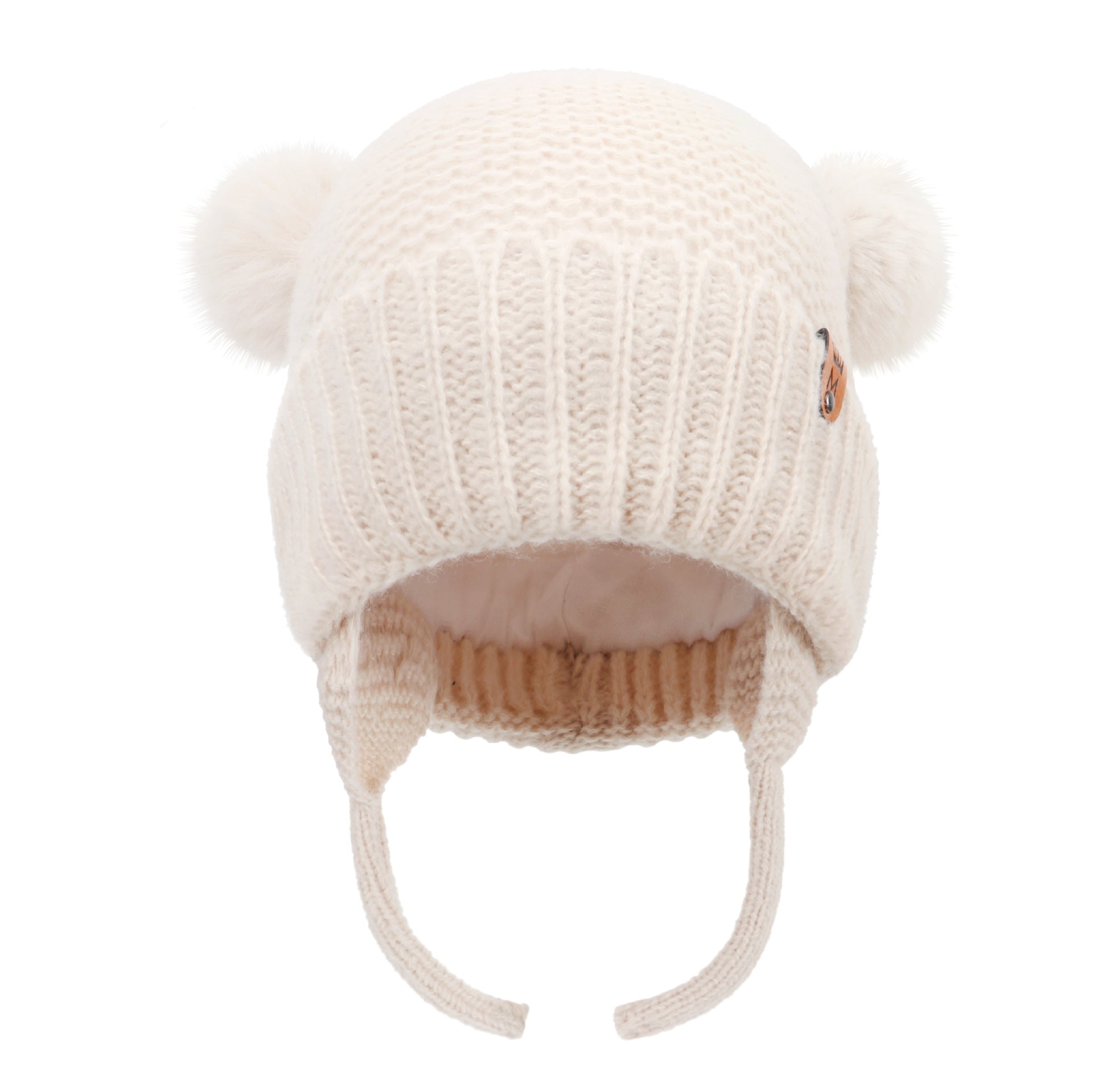 Wholesale Cute Double Ball Earmuffs Knitted Cotton Lining Windproof Rope Pullover Hat