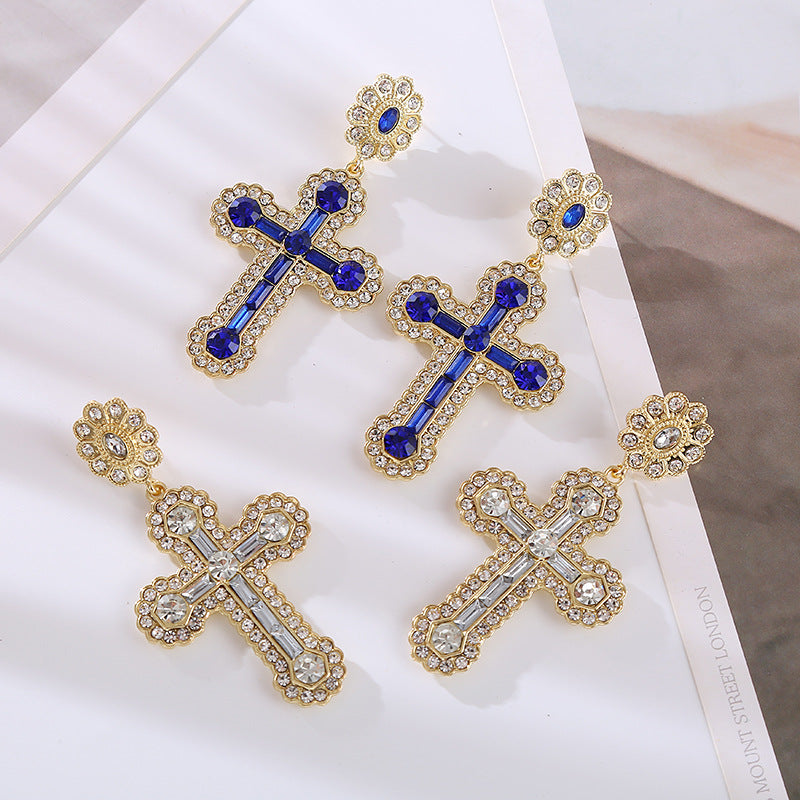 Wholesale Diamond Cross Gold and Silver Needle Earrings