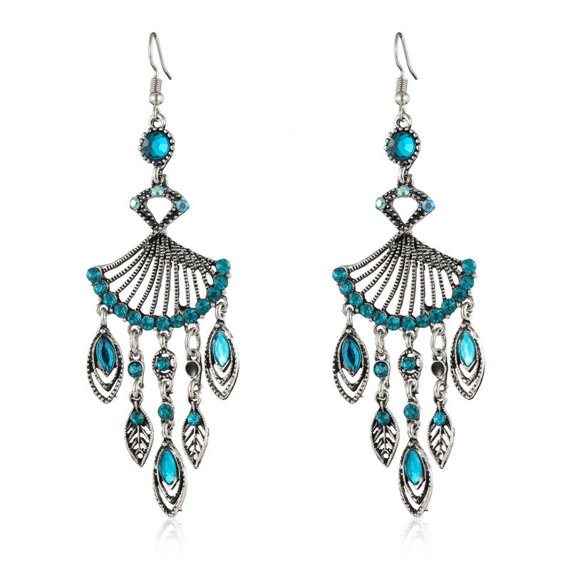 Wholesale Exaggerated Fan-Shaped Vintage Diamond Earrings