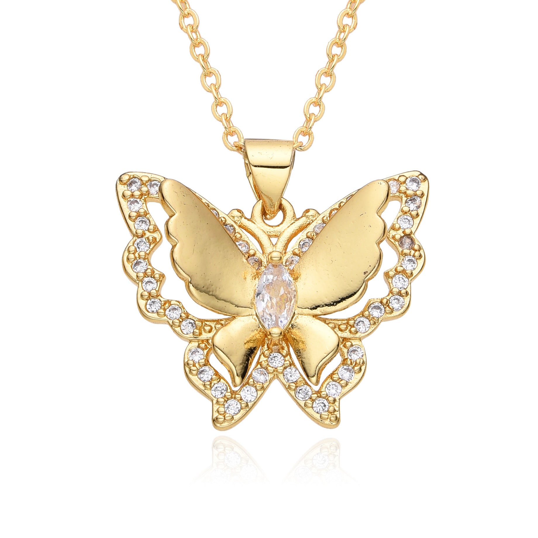 Wholesale Butterfly Electroplated Micropaved Zirconia Necklace