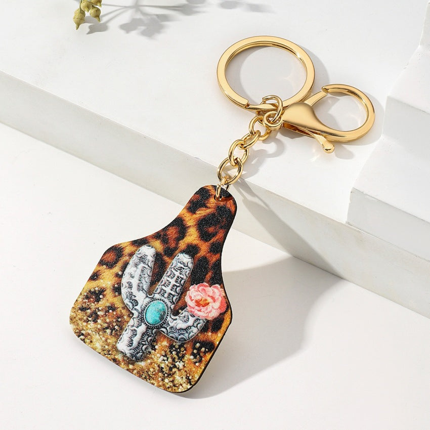 Wholesale Creative anti-lost device wooden cactus backpack keychain