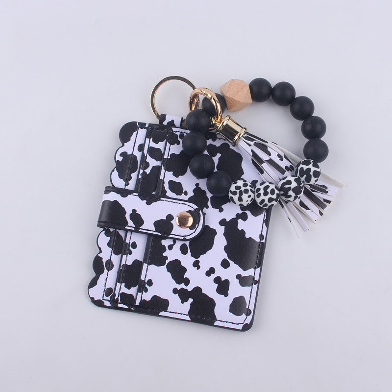 Wholesale Cartoon Cow Print Card Holder Wrist PU Keychain