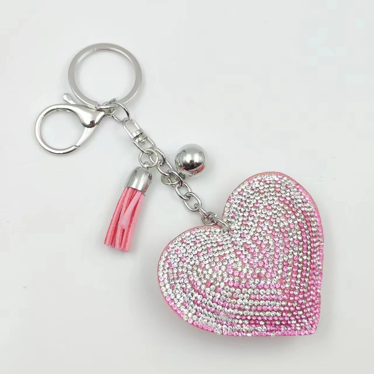 Wholesale Peach Heart Leather Fashion Flannelette Rhinestone Tassel Keychain