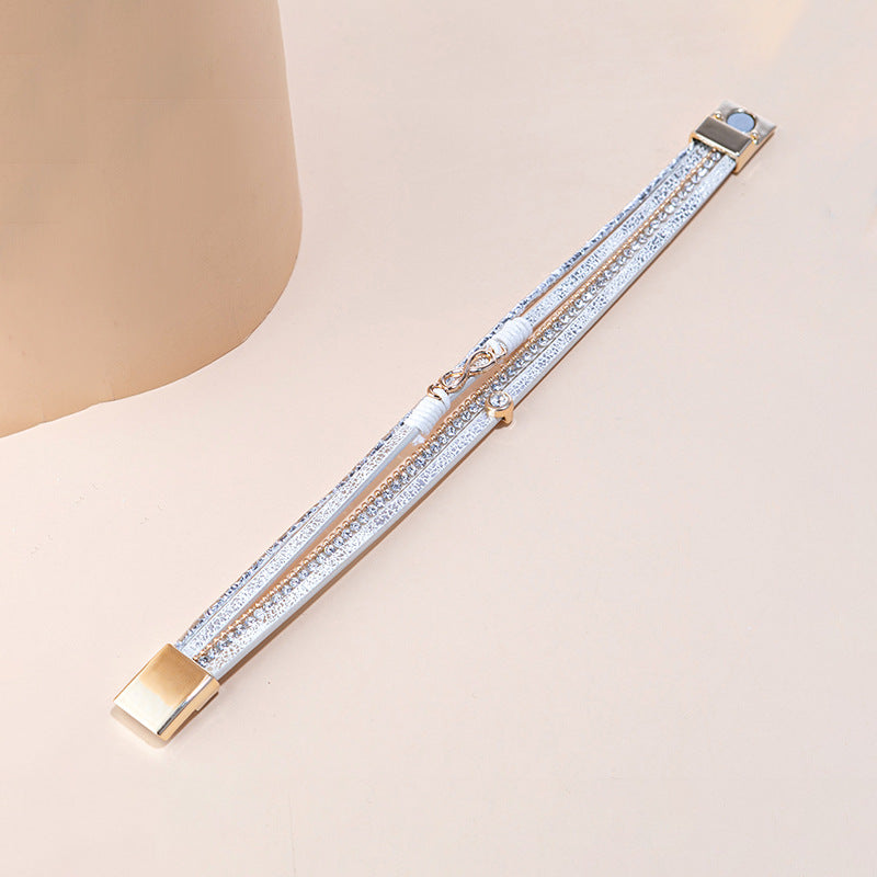 Wholesale Punk Style Multi-layer Diamond Leather Bracelet