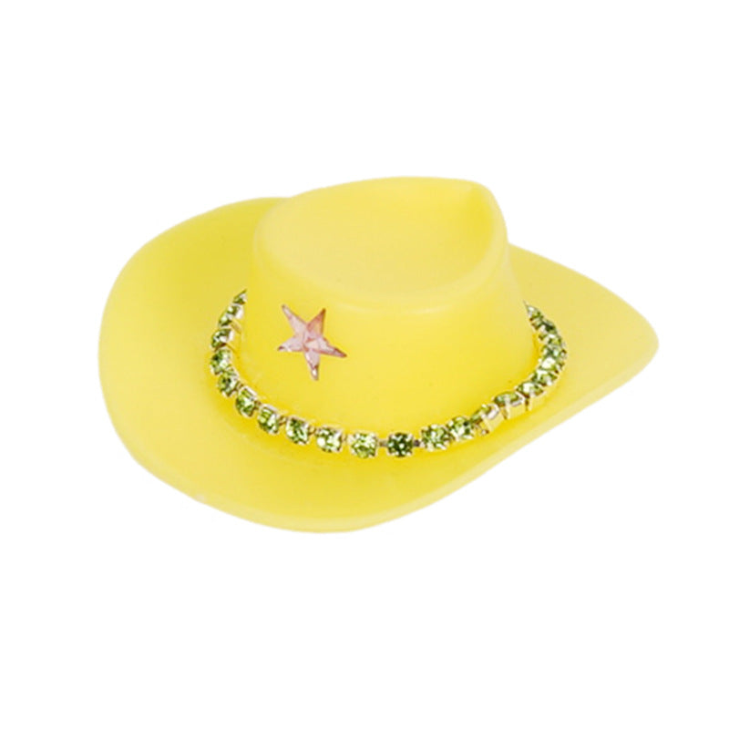 Wholesale Pink cowboy hat with diamond chain hairpin toy doll accessories hat plastic hat