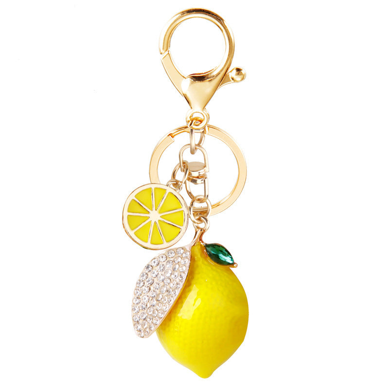 Wholesale Alloy rhinestone simulated fruit lemon keychain