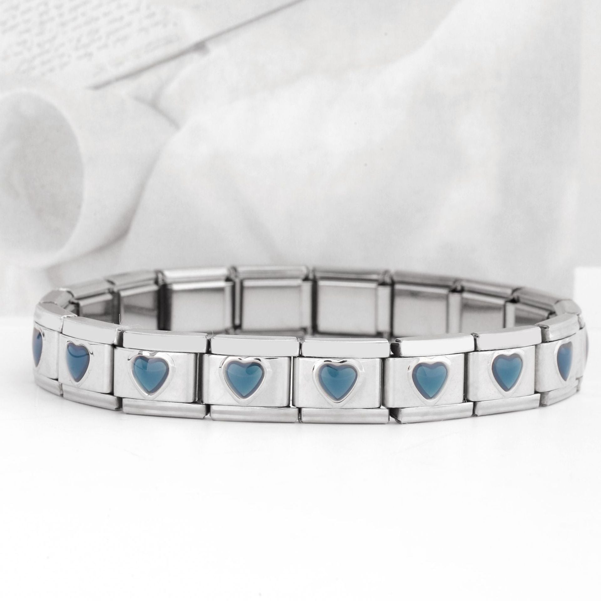 Wholesale DIY 9mm Module Bracelet Love Double Heart Gemstone Series Stainless Steel Splicing Jewelry Single Piece