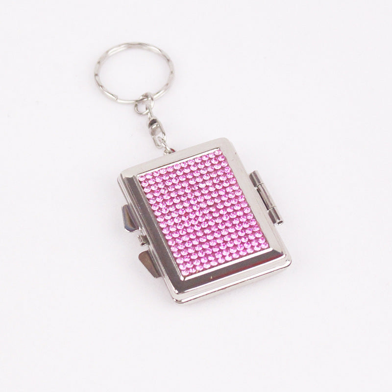 Wholesale Metal Rectangular Mirror Keychain Outdoor Easy to Carry Diamond Mini Cosmetic Mirror Pendant