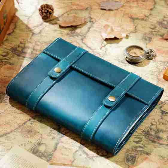 Wholesale A5 Fixed Page First Layer Cowhide Retro Snap Button with Card Slot Inside Notebook