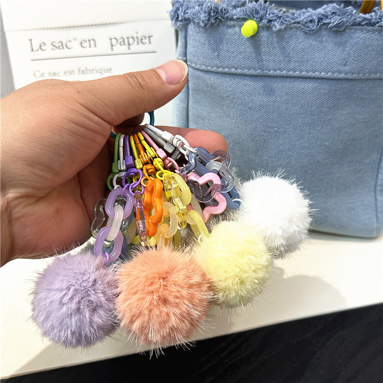 Wholesale Creative cute fur ball flower keychain colorful candy ball plush pendant