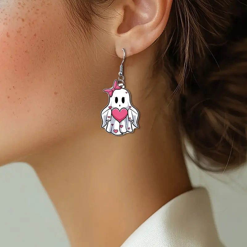 Wholesale Cute and charming heart-shaped bow ghost earrings