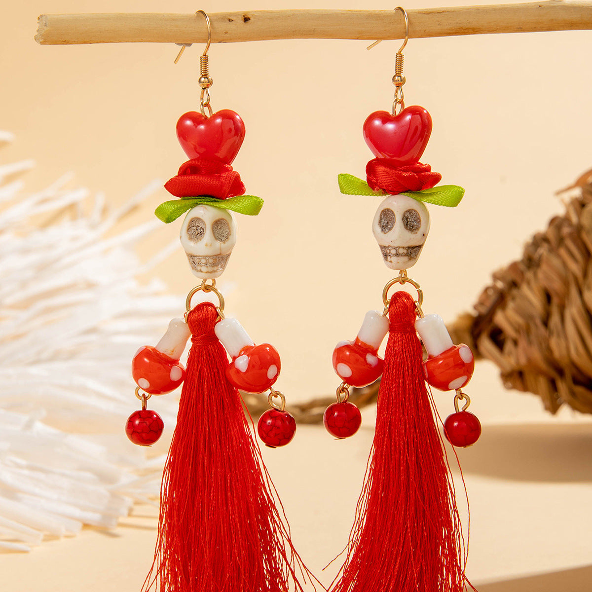 Wholesale Skull Earrings Skeleton Colorful Mesh  Beaded Earrings