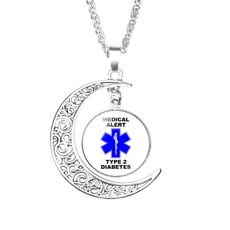 Wholesale Life Star Moon Necklace Medical Signs Diabetic Diabetes Warning Necklace