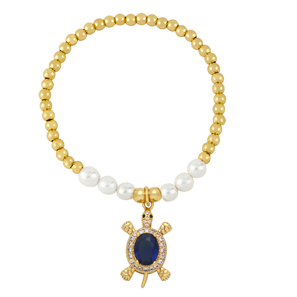 Wholesale Micro Setting Colored Zircon Ocean Wind Sea Turtle Pendant Copper Bracelet