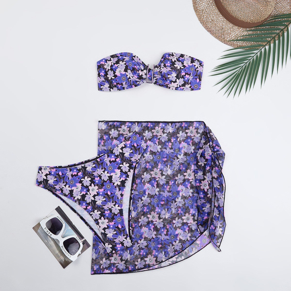 Wholesale Metal U-Shaped Three-Piece Printed Swimsuit