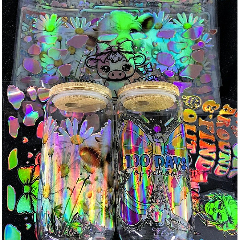 Wholesale 16oz Holographic Steel Cup UV DTF Stickers Random 10pcs/20pcs/50pcs Wraps for DIY Craftlaser wraps