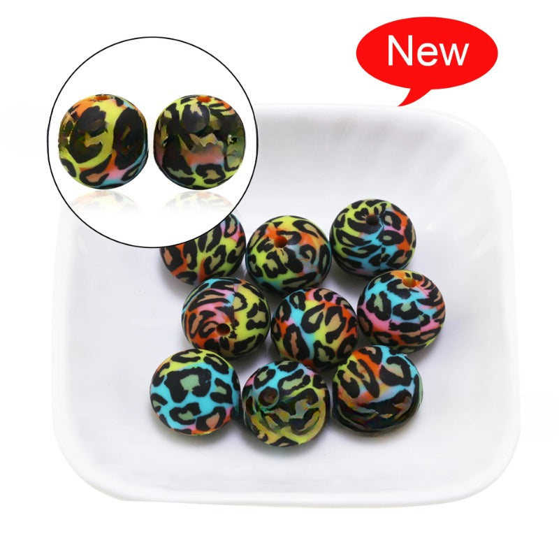 Wholesale 50PCS/PACK Leopard Print Water Transfer Silicone Beads