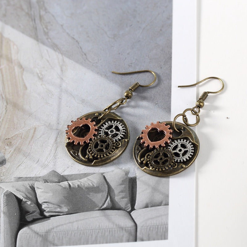 Wholesale Retro Punk Style Mechanical Gear Steam DIY Movement Personality Creative Alloy Earrings