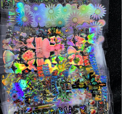 Wholesale Random Holographic Stickers 20/50/100pcs UV DTF Wraps & Cartoon Random Styles Bookmark Stickers for Crafts laser wraps