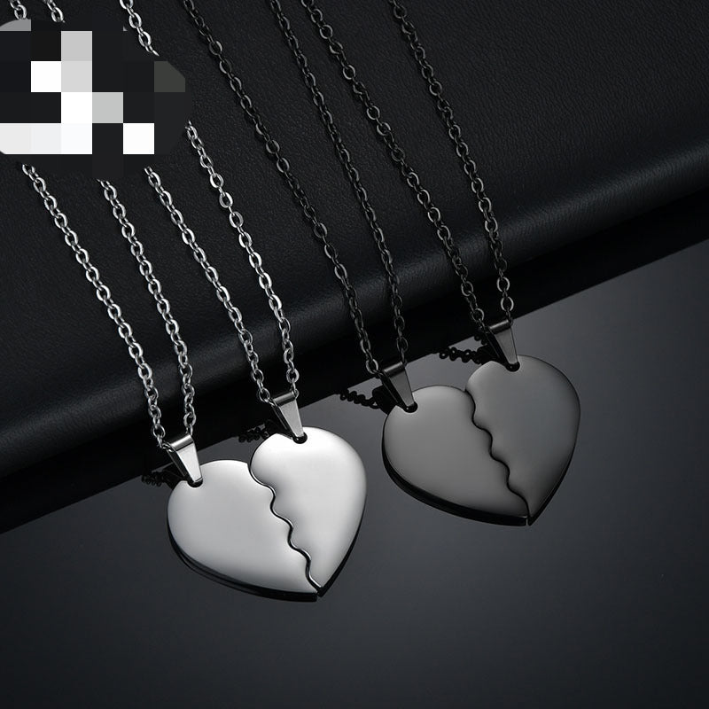 Wholesale Stainless Steel Double Half Heart Puzzle Couple Necklace