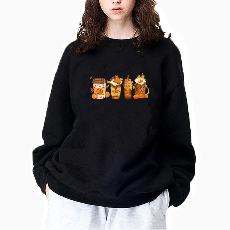 Wholesale Thanksgiving Sweatshirt Pumpkin Coffee Cup 3D Printed Round Neck Sweatshirt